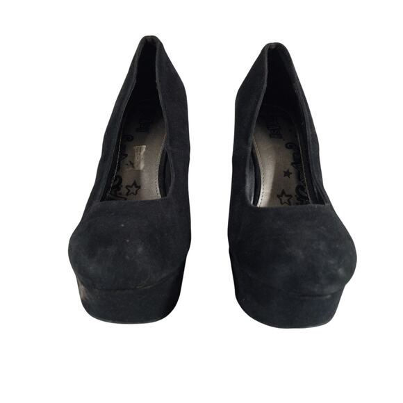 TRASH! BLACK VEGAN SUEDE/MICROFIBER LEATHER SKY HIGH WEDGE HEELS! SZ 9.5M - Picture 5 of 10